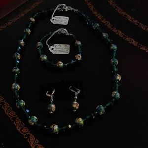 Teal Czech Crystal w/Cloisonne, Earrings plus